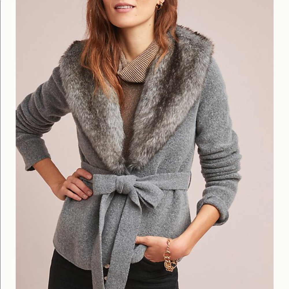Anthropologie ETT:TWA Bois Gray Fur Cardigan PXXS - Picture 1 of 3